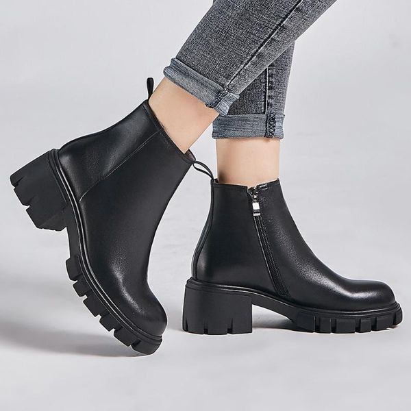 women's genuine cow leather chunky heel platform autumn ankle boots round toe side zip spring short bootis casual shoes sale, Black
women's genuine cow leather chunky heel platform autumn ankle boots round toe side zip spring short bootis casual shoes sale, Black