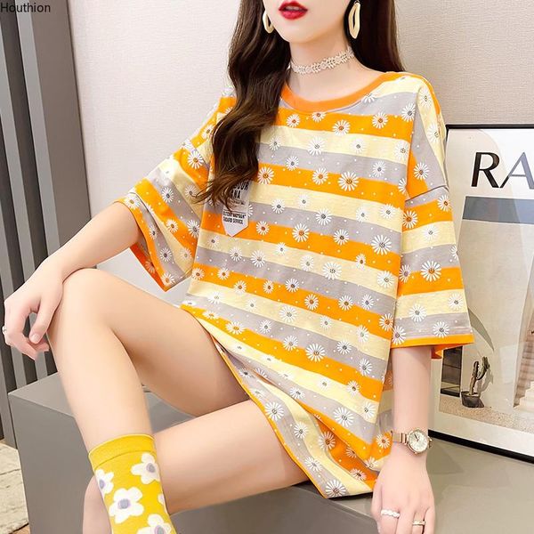 women's t-shirt houthion oversize striped daisy print fashion temperament leisure loose summer o-neck short sleeve, White
women's t-shirt houthion oversize striped daisy print fashion temperament leisure loose summer o-neck short sleeve, White