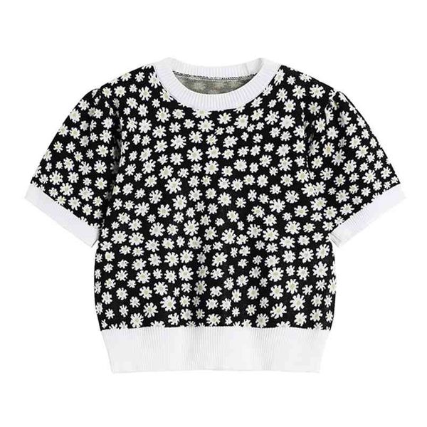 korea style daisy floral printed knitted sweater women vintage short sleeve pullovers summer fashion chic casual crop 210515, White;black
korea style daisy floral printed knitted sweater women vintage short sleeve pullovers summer fashion chic casual crop 210515, White;black