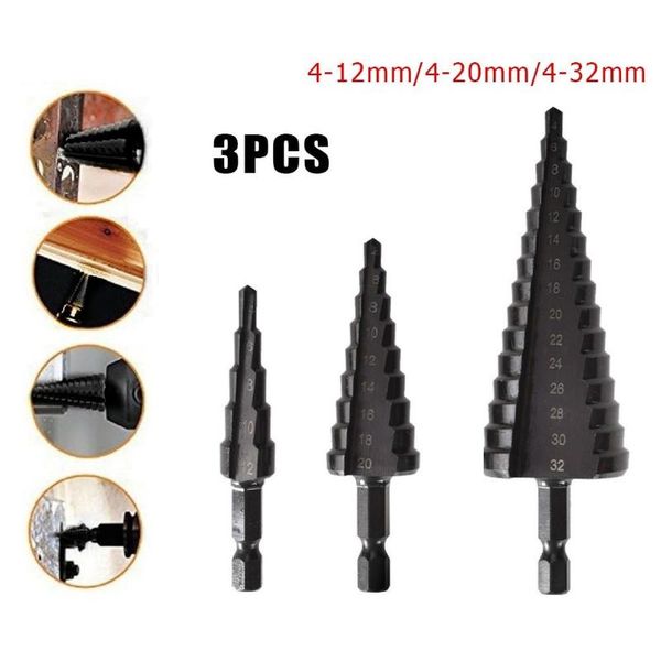 professiona electric drills 3pcs 4-12/20/32mm hss straight groove step drill bit titanium coated wood metal hole cutter cone drilling power
professiona electric drills 3pcs 4-12/20/32mm hss straight groove step drill bit titanium coated wood metal hole cutter cone drilling power