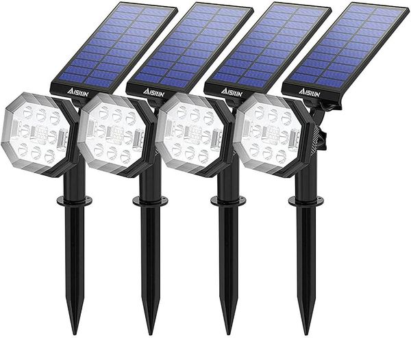 lawn lamps aisitin solar lights outdoor garden, spot with 22 led adjustable, spotlight landscape for pathway