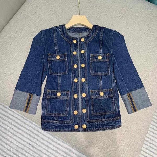 women's jackets fashion retro jeans jacket for women gold buttons double breasted o-neck three quarter short design blue denim fall coa, Black;brown
women's jackets fashion retro jeans jacket for women gold buttons double breasted o-neck three quarter short design blue denim fall coa, Black;brown