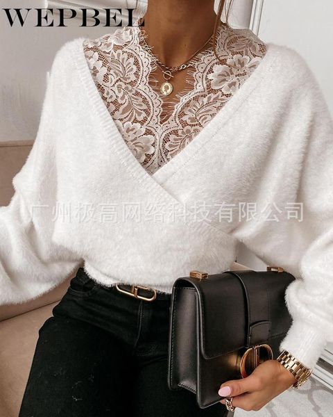 women's sweaters wepbel casual long sleeve lace v-neck patchwork pullover autumn winter fashion solid color plush, White;black
women's sweaters wepbel casual long sleeve lace v-neck patchwork pullover autumn winter fashion solid color plush, White;black