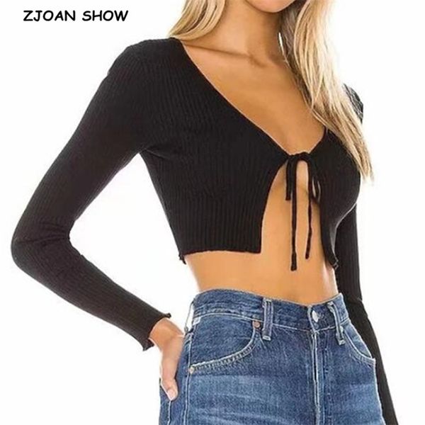 french ruffles v neck lacing up strappy knitted cardigan sweater retro woman long sleeve short jumper kleding jerseis 210429, White;black
french ruffles v neck lacing up strappy knitted cardigan sweater retro woman long sleeve short jumper kleding jerseis 210429, White;black