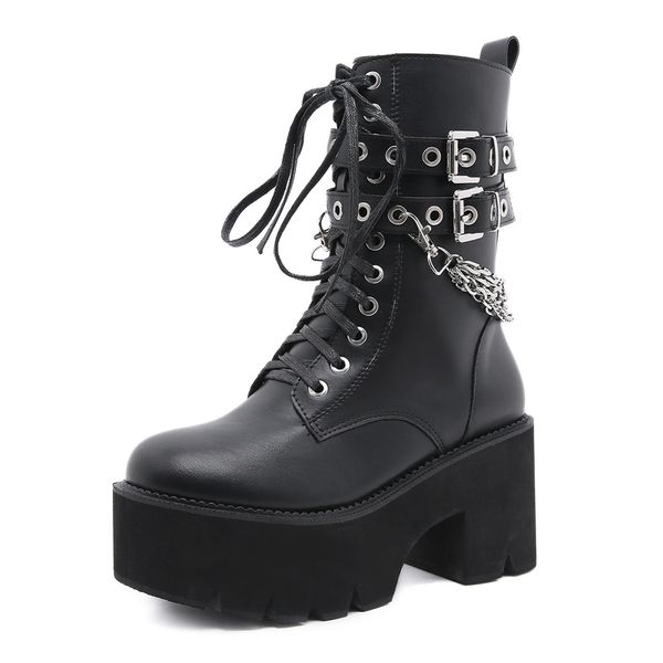 2022 spring autumn lace-up motorcycle boots for women round toe thick platform high heels female ankle boots gothic style shoes, Black
2022 spring autumn lace-up motorcycle boots for women round toe thick platform high heels female ankle boots gothic style shoes, Black