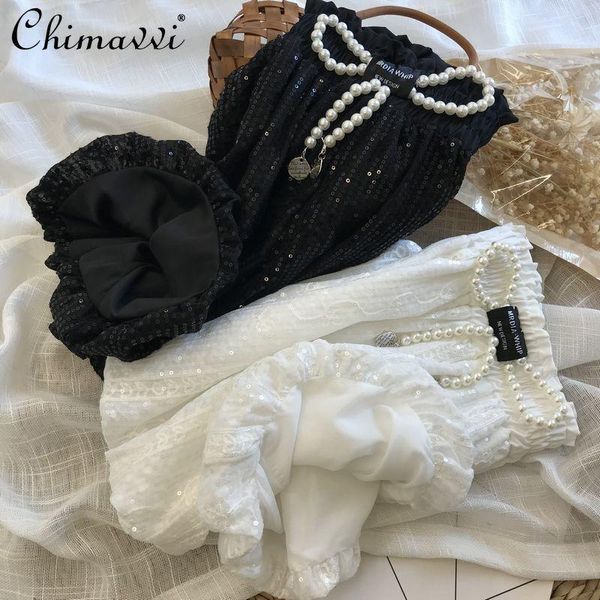 women's shorts 2021 summer high elastic waist sequined short bloomers women casual solid color bow patchwork pants, White;black
women's shorts 2021 summer high elastic waist sequined short bloomers women casual solid color bow patchwork pants, White;black