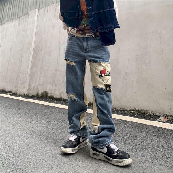men's jeans hip-hop american retro ripped pants men trendy streetwear khaki stitching irregular trousers high street women's botto, Blue
men's jeans hip-hop american retro ripped pants men trendy streetwear khaki stitching irregular trousers high street women's botto, Blue