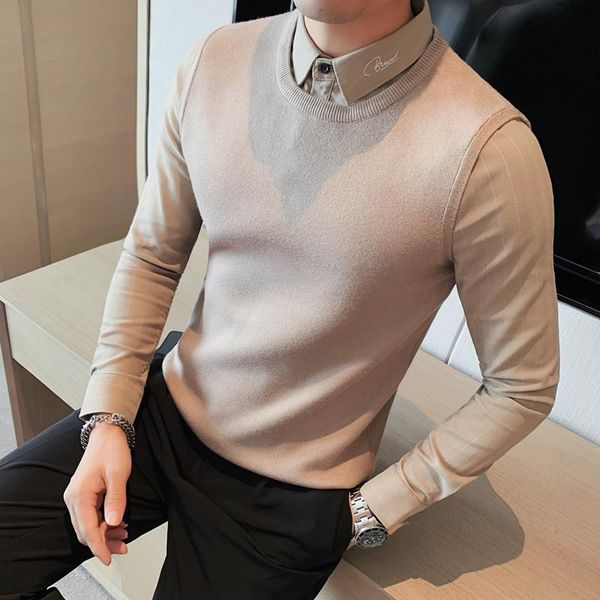 men's sweaters autumn winter business casual men clothing fashion fake-2pieces striped long sleeve slim fit pullovers, White;black
men's sweaters autumn winter business casual men clothing fashion fake-2pieces striped long sleeve slim fit pullovers, White;black