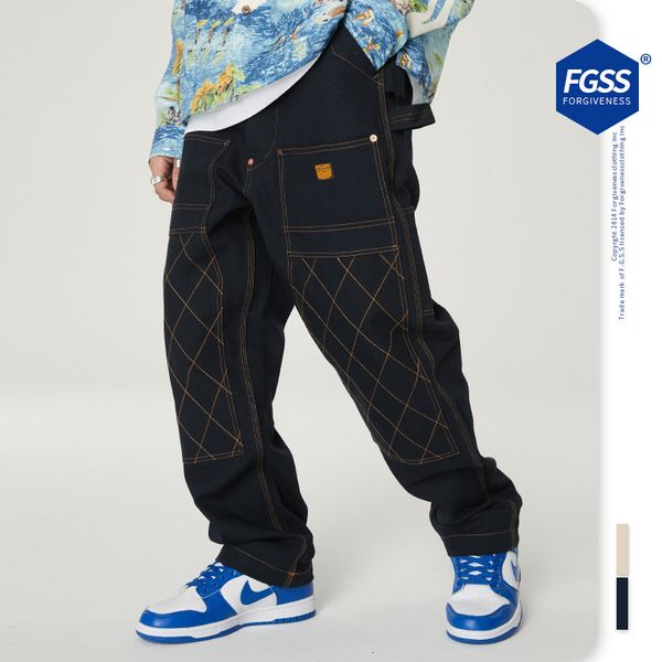 jeans fgss men's wear | 2021 autumn and winter trend two-color gold line loose straight overalls, Blue
jeans fgss men's wear | 2021 autumn and winter trend two-color gold line loose straight overalls, Blue