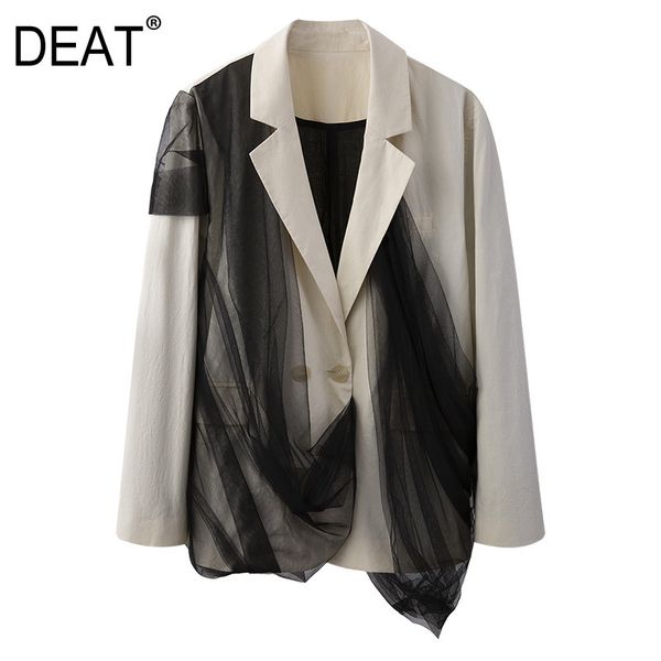 women khaki patchwork gauze single button blazer notched long sleeve loose fit jacket fashion tide summer 7e0838 210421, White;black
women khaki patchwork gauze single button blazer notched long sleeve loose fit jacket fashion tide summer 7e0838 210421, White;black