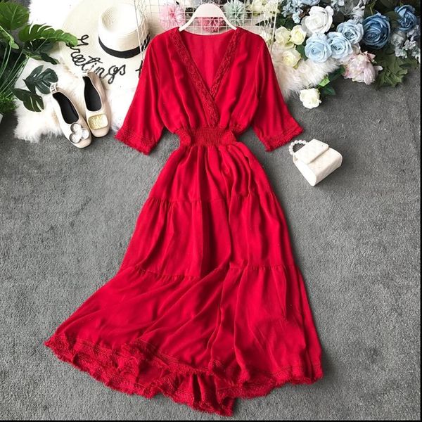summer red white women dress hollow out patchwork maxi elegant v neck retro long vintage a line verano beach vestido, Black;gray
summer red white women dress hollow out patchwork maxi elegant v neck retro long vintage a line verano beach vestido, Black;gray