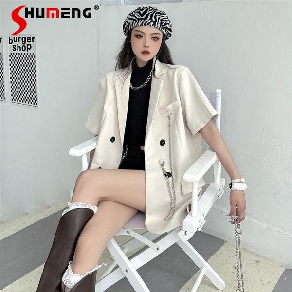 women's suits & blazers summer white chain bleizer de mujer loose suit collar short sleeve midi jacket thin ins ropa para 2021 cloth, White;black
women's suits & blazers summer white chain bleizer de mujer loose suit collar short sleeve midi jacket thin ins ropa para 2021 cloth, White;black