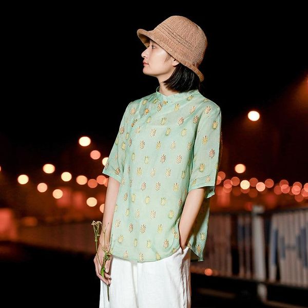 women's blouses & shirts johnature 2021 summer retro print stand button all-match half sleeve pullovers simple loose comfortable women, White
women's blouses & shirts johnature 2021 summer retro print stand button all-match half sleeve pullovers simple loose comfortable women, White