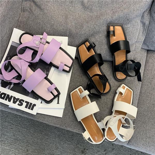 mixed colors separated toe flat sandals women buckle strap one summer brand designer shoes, Black
mixed colors separated toe flat sandals women buckle strap one summer brand designer shoes, Black