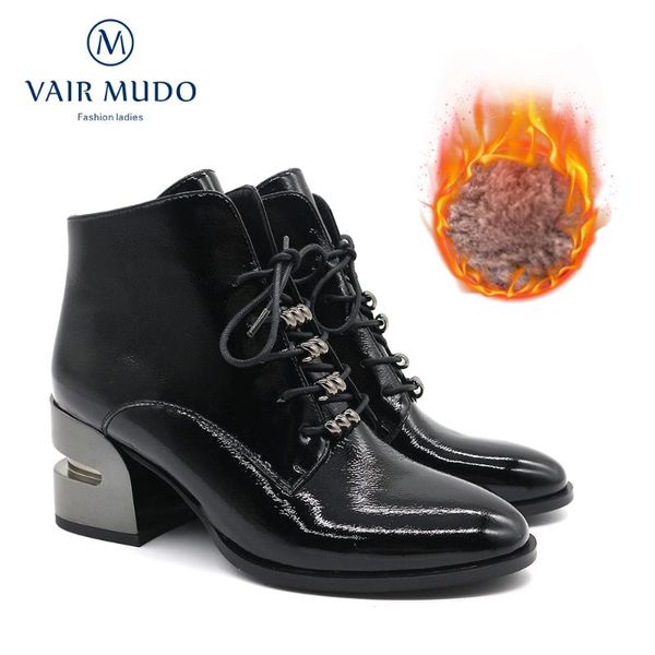 boots vair mudo winter women ankle shoes thick heels patent leather natural fur footwear solid rubber female ladydx38, Black
boots vair mudo winter women ankle shoes thick heels patent leather natural fur footwear solid rubber female ladydx38, Black