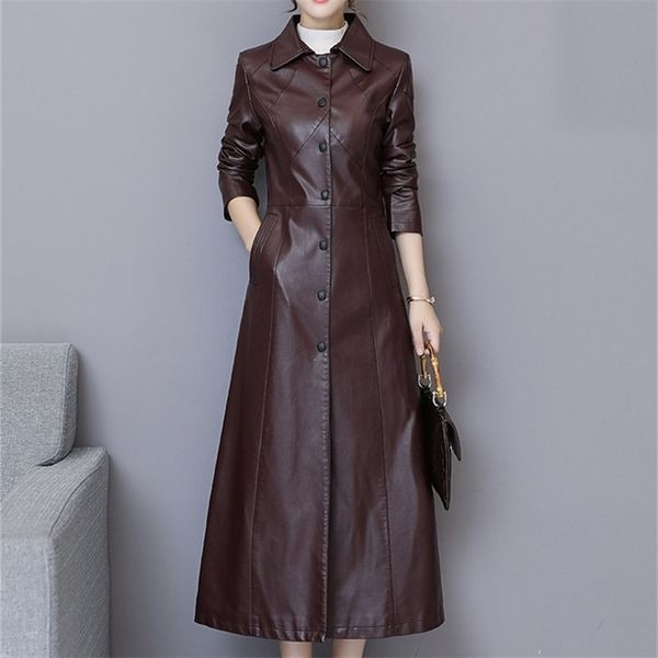lautaro spring long pu leather trench coat for women slim fit elegant red black purple outerwear fall korean fashion 211108
lautaro spring long pu leather trench coat for women slim fit elegant red black purple outerwear fall korean fashion 211108