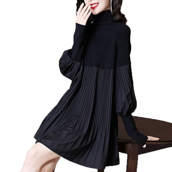 fashion ladies dress black high neck knitted dress autumn winter plus size lantern sleeve casual womens dress w61, Black;gray
fashion ladies dress black high neck knitted dress autumn winter plus size lantern sleeve casual womens dress w61, Black;gray