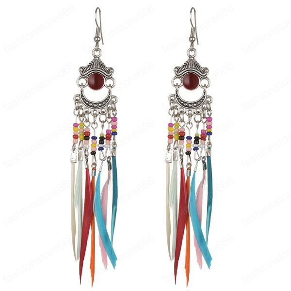 fashion retro long feather dangle earrings women european and american colorful rice beaded tassel earring bohemia jewelry, Silver
fashion retro long feather dangle earrings women european and american colorful rice beaded tassel earring bohemia jewelry, Silver
