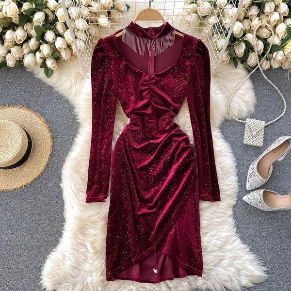 foamlina bling shiny velvet dress women's autumn winter long sleeve v-neck tassels party high waist slim club clothes 2021 casual dress, Black;gray
foamlina bling shiny velvet dress women's autumn winter long sleeve v-neck tassels party high waist slim club clothes 2021 casual dress, Black;gray