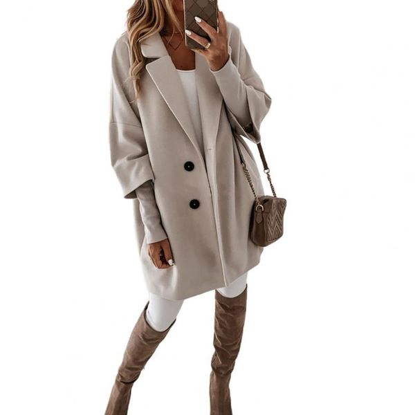 women casual solid color autumn winter gentle style 3/4 sleeve pockets buttons long coat loose jacket women's wool & blends, Black
women casual solid color autumn winter gentle style 3/4 sleeve pockets buttons long coat loose jacket women's wool & blends, Black