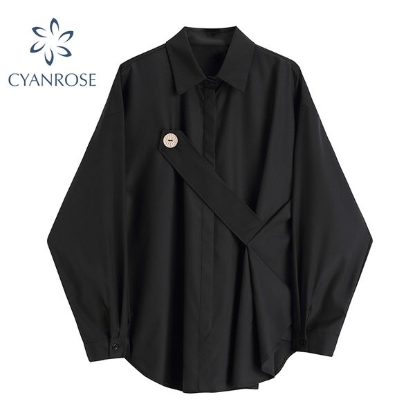 black blouses office ladies elegant women high waist button loose chic shirts female long sleeve cardigan korean blusas 210417, White