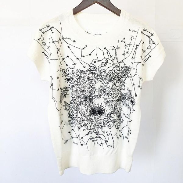 fashion knitted shirt women's o-neck short sleeve starry sky embroidery t-shirt temperament ol office lady knit top, White
fashion knitted shirt women's o-neck short sleeve starry sky embroidery t-shirt temperament ol office lady knit top, White