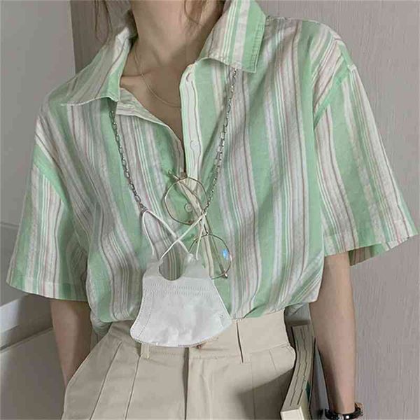 women's blouses & shirts korean lapel office lady streetwear short sleeves striped casual summer geometric chic loose all matc, White
women's blouses & shirts korean lapel office lady streetwear short sleeves striped casual summer geometric chic loose all matc, White