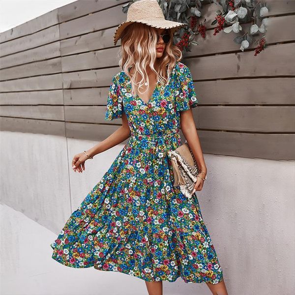 spring short sleeve floral casual women dress high waist v neck for woman summer knee length, Black;gray
spring short sleeve floral casual women dress high waist v neck for woman summer knee length, Black;gray