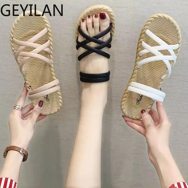 sandals women open toe summer flip flops slippers outdoor beach casual shoes flat water, Black