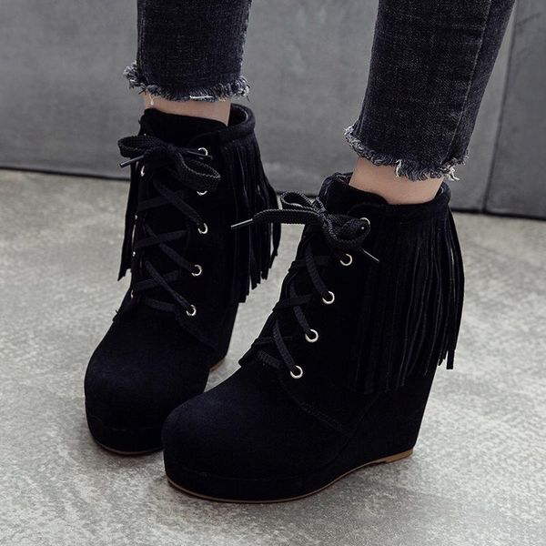 boots women style retro fringe wedges booties ankle tassels big size shoes 40-45 sy595, Black
boots women style retro fringe wedges booties ankle tassels big size shoes 40-45 sy595, Black