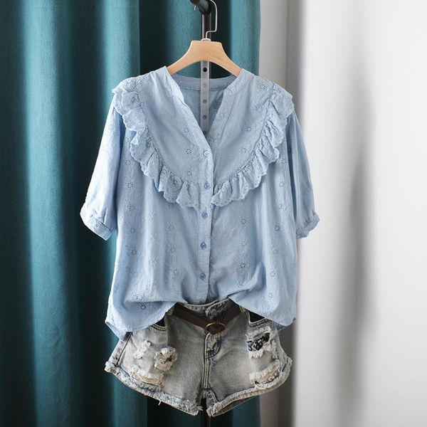 women's blouses & shirts 2021 summer embroidery lace short-sleeved shirt sweet temperament cotton female, White
women's blouses & shirts 2021 summer embroidery lace short-sleeved shirt sweet temperament cotton female, White
