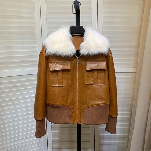 women's leather & faux women winter chic fur collar genuine jackets sheepskin real warm coat c737, Black
women's leather & faux women winter chic fur collar genuine jackets sheepskin real warm coat c737, Black