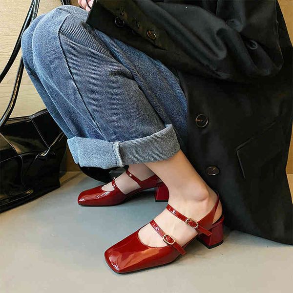 new 21 m mary family jane shoes square head thick heel side empty sandals korean red double belt buckle high heels yw, Black
new 21 m mary family jane shoes square head thick heel side empty sandals korean red double belt buckle high heels yw, Black