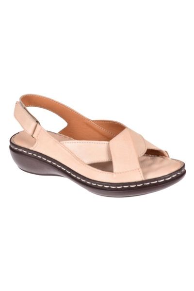 sandals women's beige genuine leather 240204, Black