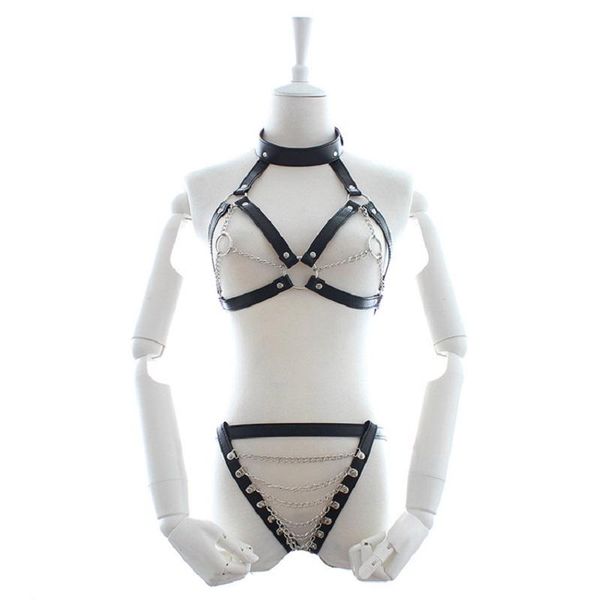 bras sets women lingerie leather adjustable punk gothic halter body chest harness bondage costume rave cage belt suspenders, Red;black
bras sets women lingerie leather adjustable punk gothic halter body chest harness bondage costume rave cage belt suspenders, Red;black