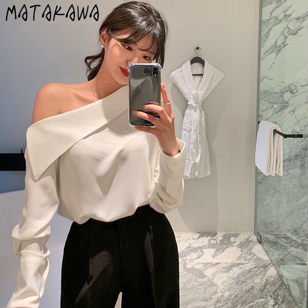 matakawa korea autumn beveling women blouses off-shoulder fashion long-sleeved shirt chic skew collar blusas women 210513, White
matakawa korea autumn beveling women blouses off-shoulder fashion long-sleeved shirt chic skew collar blusas women 210513, White
