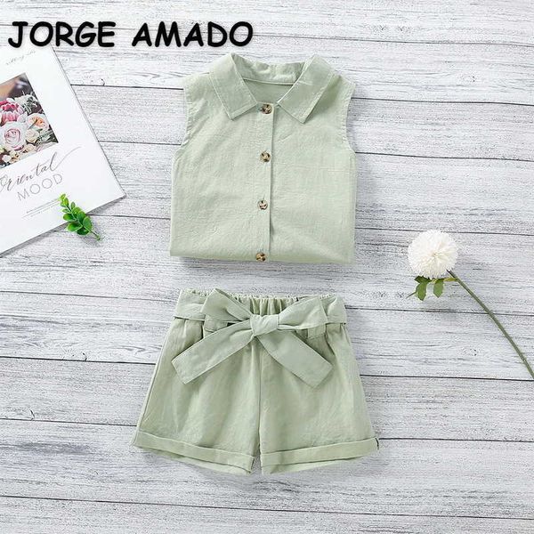 summer kids girl 2-pcs sets solid color sleeveless shirts + shorts with sashes casual style toddler girls outfits e75 210610, White
summer kids girl 2-pcs sets solid color sleeveless shirts + shorts with sashes casual style toddler girls outfits e75 210610, White