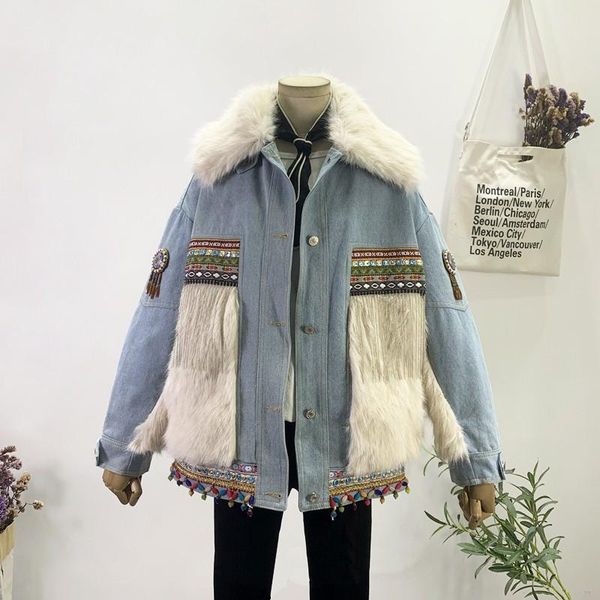 women's jackets vintage boho embroidery chain tassel faux fur denim parka winter women removable collar casual lapel long sleeve coat, Black;brown
women's jackets vintage boho embroidery chain tassel faux fur denim parka winter women removable collar casual lapel long sleeve coat, Black;brown