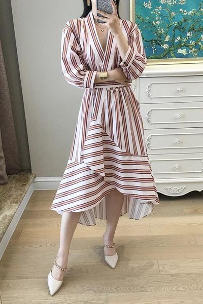 casual dresses women dress chic v-neck vertical stripes irregular three quarter sleeve midi, Black;gray
casual dresses women dress chic v-neck vertical stripes irregular three quarter sleeve midi, Black;gray