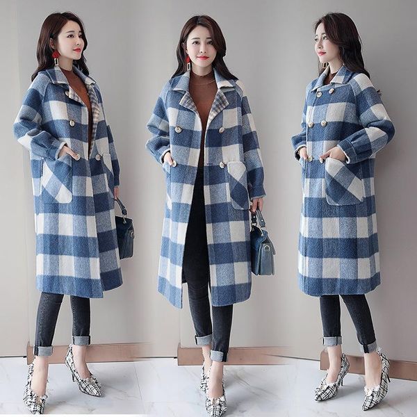 women's wool & blends sweet plaid long women coat slim regular bouble breasted winter jacket turn-down collar cashmere nice, Black
women's wool & blends sweet plaid long women coat slim regular bouble breasted winter jacket turn-down collar cashmere nice, Black