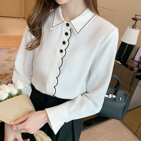 spring embroidery simple white long sleeved shirt chiffon womens small fresh casual korean fashion 210604
spring embroidery simple white long sleeved shirt chiffon womens small fresh casual korean fashion 210604