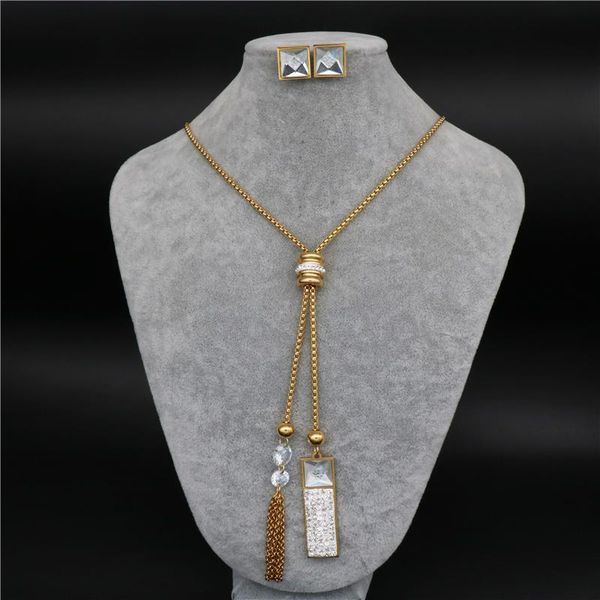 earrings & necklace fashion stainless steel jewelry sets long chain for woman, Silver
earrings & necklace fashion stainless steel jewelry sets long chain for woman, Silver