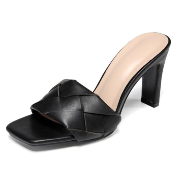 fashion square toe weave high heels shoes women slippers leather luxury designer ladies street beach sandals slides, Black
fashion square toe weave high heels shoes women slippers leather luxury designer ladies street beach sandals slides, Black