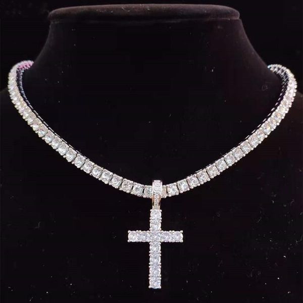 men women hip hop cross pendant necklace with 4mm zircon tennis chain iced out bling necklaces hiphop jewelry fashion gift, Silver 
men women hip hop cross pendant necklace with 4mm zircon tennis chain iced out bling necklaces hiphop jewelry fashion gift, Silver