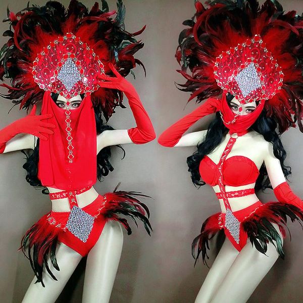 stage wear costumes for singers dj pole dance clothing red feather bikini exaggerated headdress nightclub party dn5692, Black;red
stage wear costumes for singers dj pole dance clothing red feather bikini exaggerated headdress nightclub party dn5692, Black;red