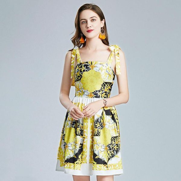 runway summer mini dress women's bow lace-up spaghetti strap backless golden floral print vintage short vestidos casual dresses, Black;gray
runway summer mini dress women's bow lace-up spaghetti strap backless golden floral print vintage short vestidos casual dresses, Black;gray