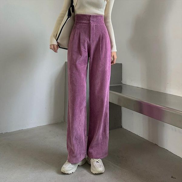 fashion corduroy long high waist women pants double button loose straight leg trousers casual pantalon femme, Black;white
fashion corduroy long high waist women pants double button loose straight leg trousers casual pantalon femme, Black;white