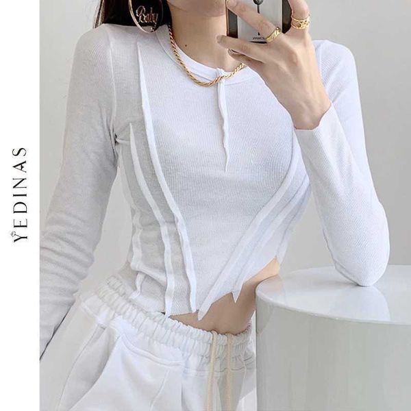yedinas slim t-shirt women chic long sleeve cropped irregular white t shirts korean style harajuku designer streetwear 210527
yedinas slim t-shirt women chic long sleeve cropped irregular white t shirts korean style harajuku designer streetwear 210527