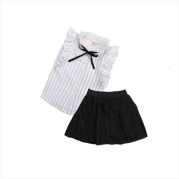2 7y cute formal newborn baby girl princess sleeveless turn down collar single breasted striped shirt black skirt 2pcs, White
2 7y cute formal newborn baby girl princess sleeveless turn down collar single breasted striped shirt black skirt 2pcs, White