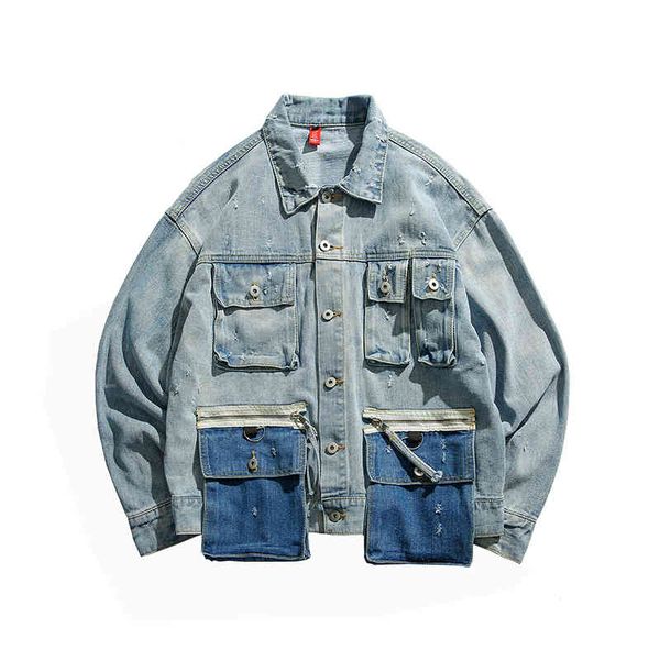 detachable pockets casual safari style loose frayed single-breasted oversize washed denim jacket coat c3999 210514, Black;brown
detachable pockets casual safari style loose frayed single-breasted oversize washed denim jacket coat c3999 210514, Black;brown